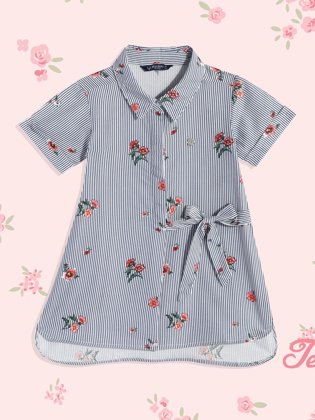

Allen Solly Junior Navy Blue & White Striped with Floral Print Shirt Dress