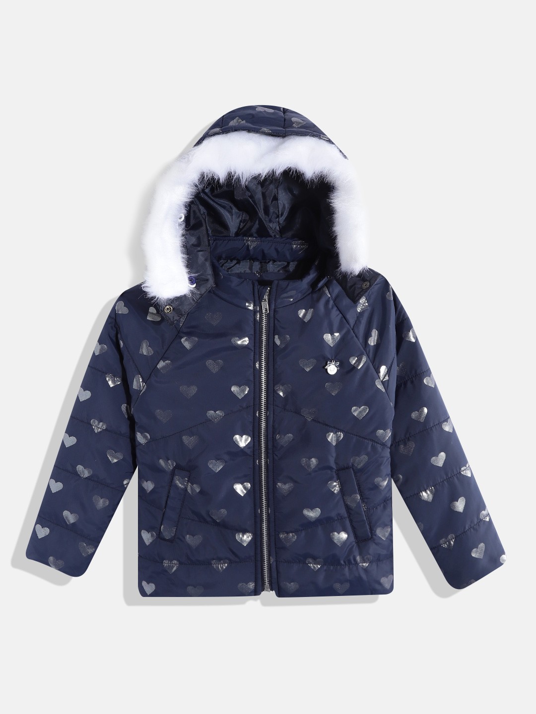 

Allen Solly Junior Girls Navy Blue & Silver Printed Padded Jacket