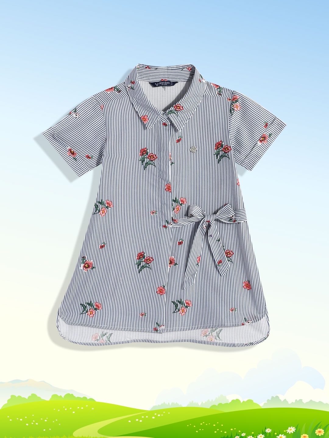 

Allen Solly Junior Girls White & Blue Striped A-Line Dress
