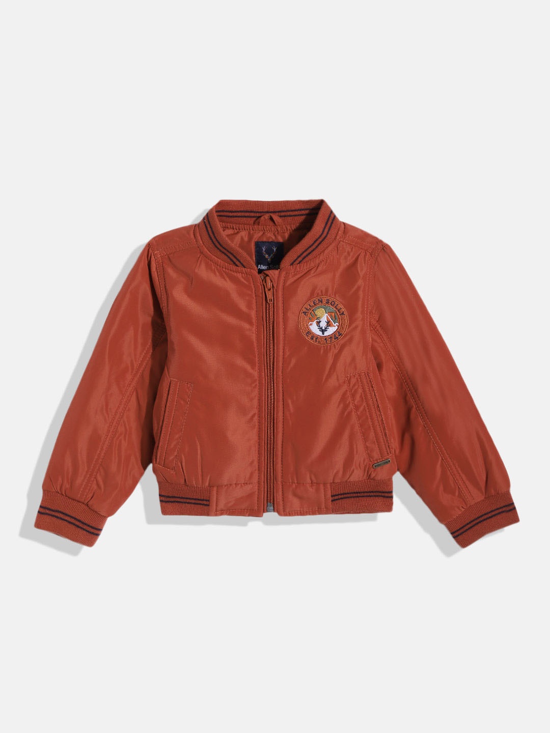 

Allen Solly Junior Boys Rust Orange Solid Bomber Jacket