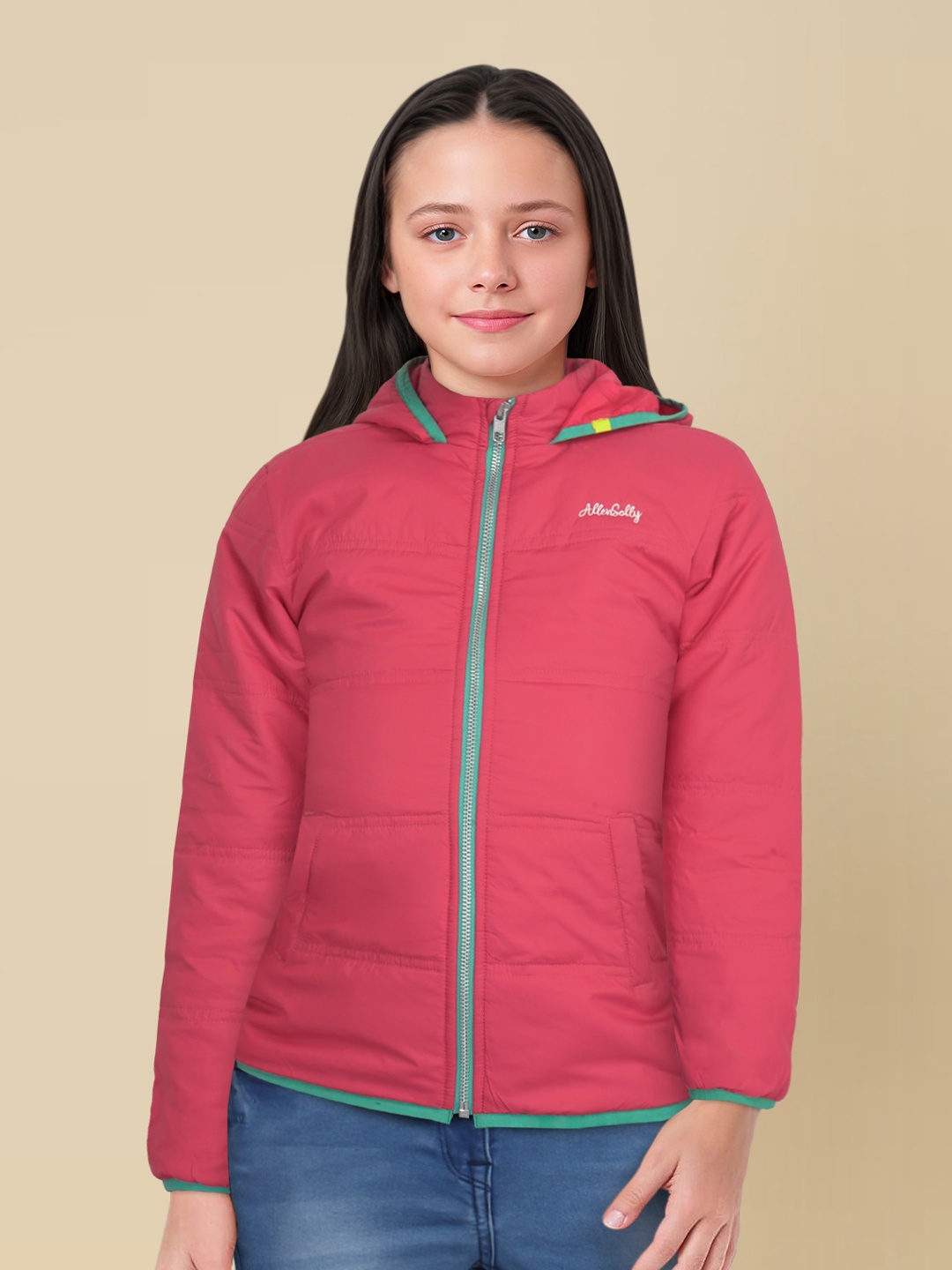 

Allen Solly Junior Girls Pink Solid Padded Jacket