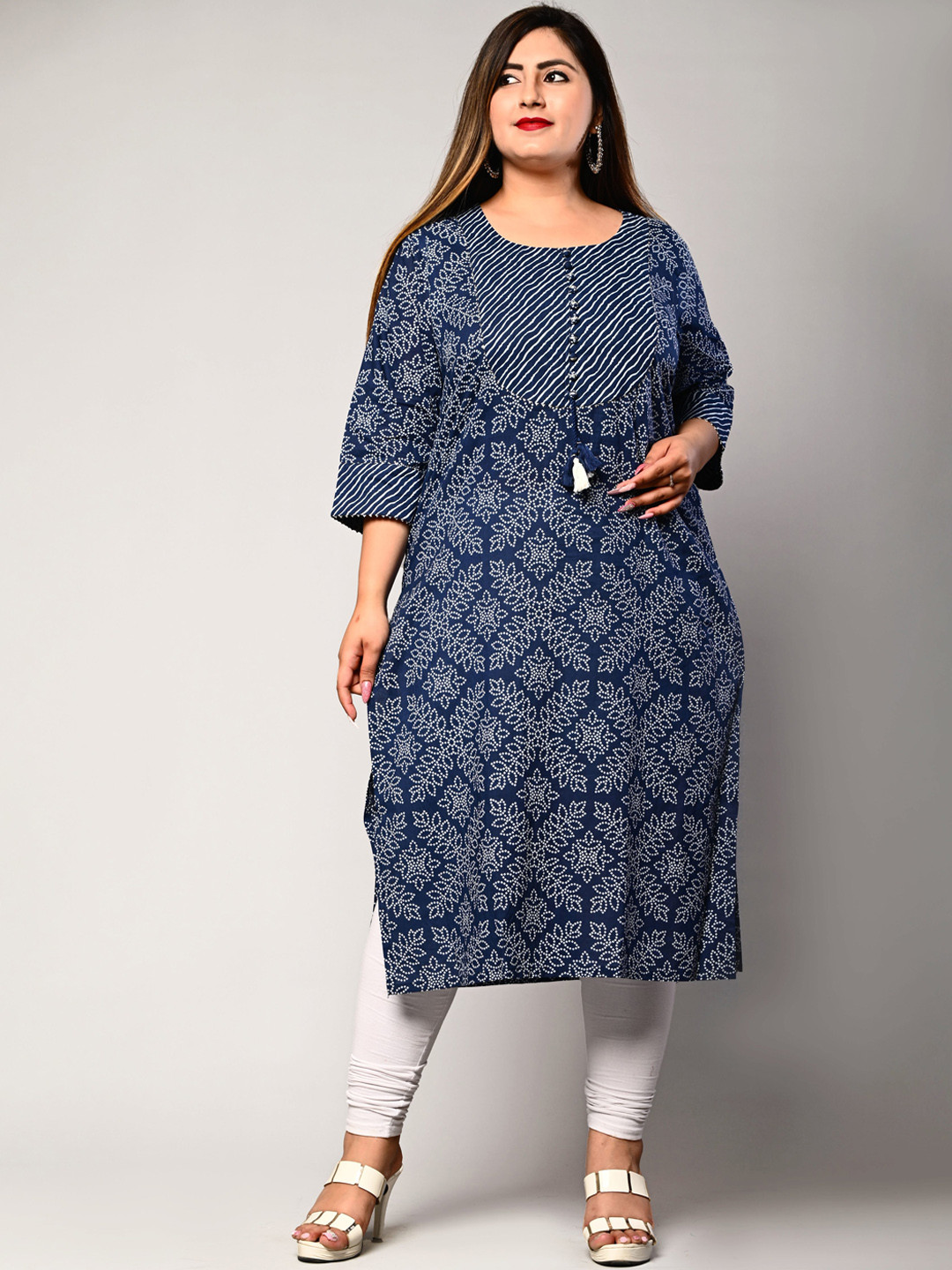 

Swasti Women Blue & space cadet Ethnic Motifs Printed Kurta