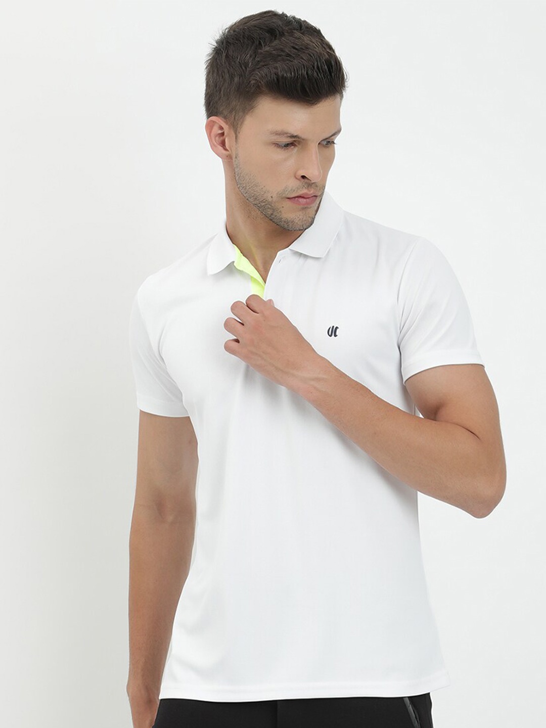

V2 Value & Variety Men White & bit of blue Polo Collar Monochrome Applique T-shirt