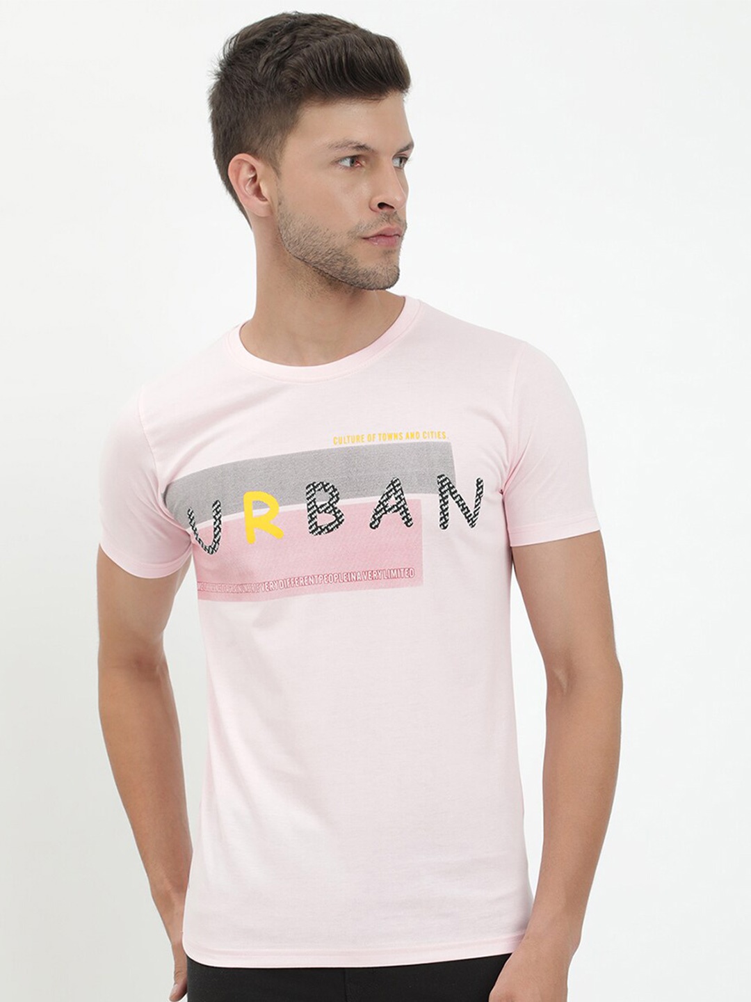 

V2 Value & Variety Men Pink & almost mauve Typography Colourblocked T-shirt