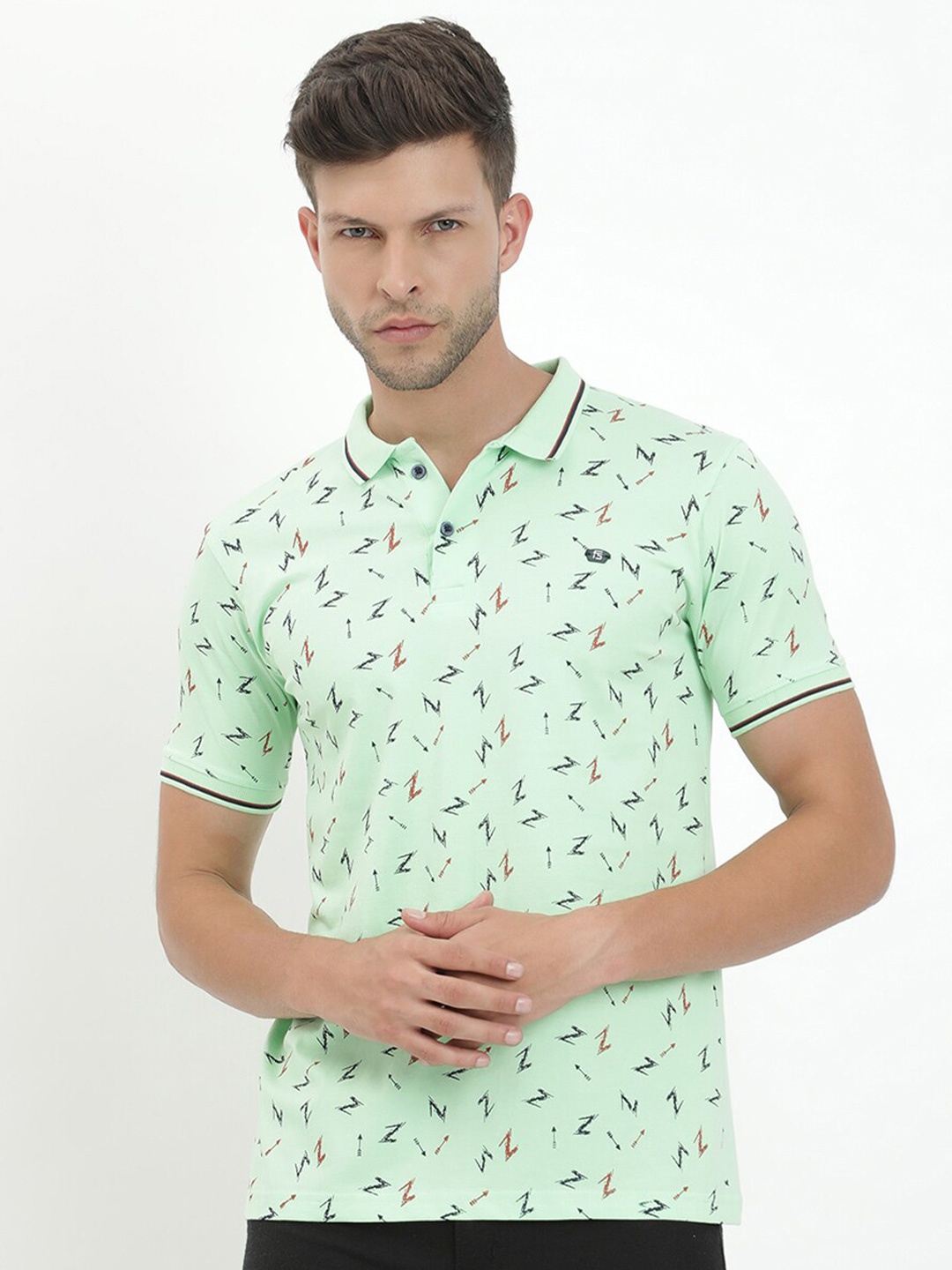 

V2 Value & Variety Men Green & aqua glass Printed Polo Collar T-shirt
