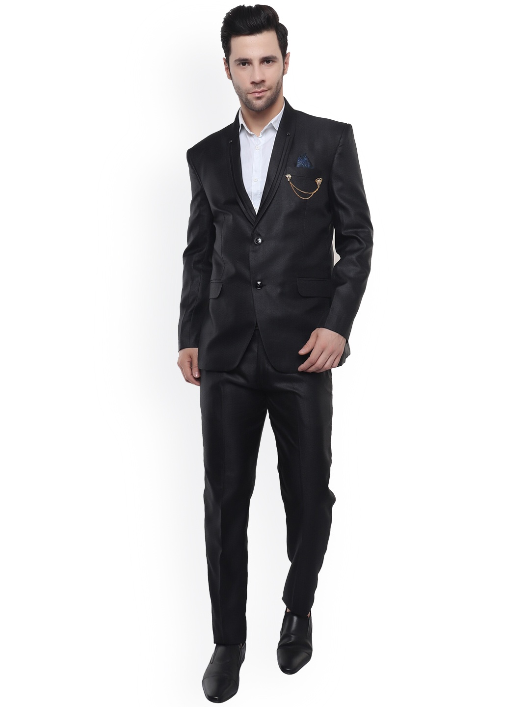 

DKGF FASHION Men Black Solid Single Breasted 2 Piece Suit