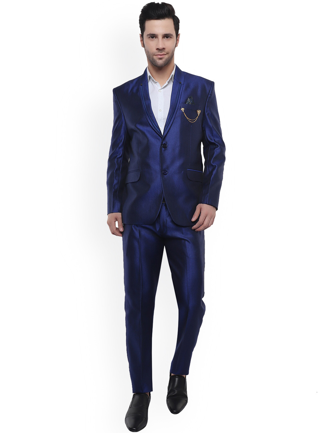 

DKGF FASHION Men Navy Blue Solid 2 Piece Suit