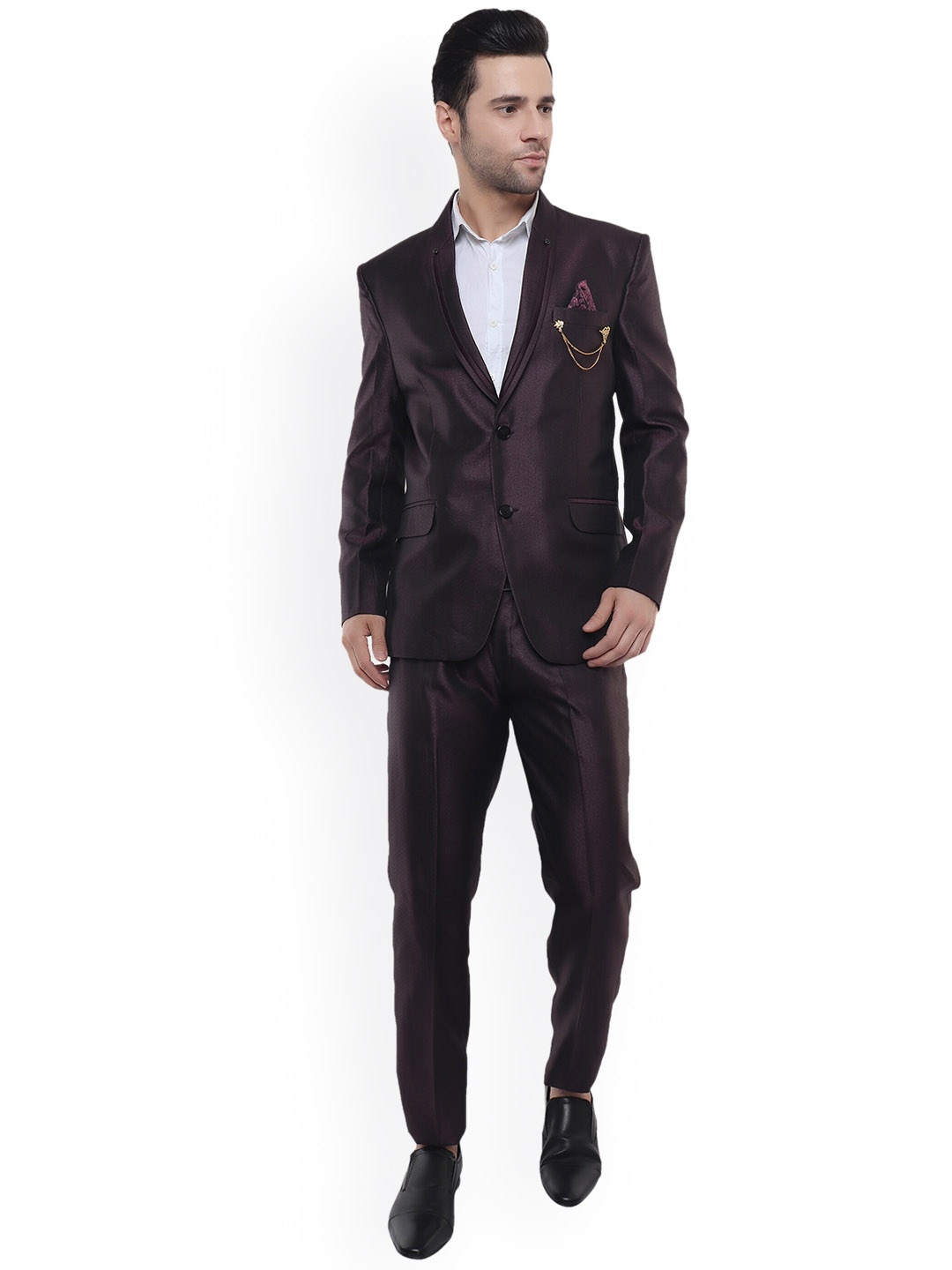 

DKGF FASHION Men Purple Solid 2Pc Suit