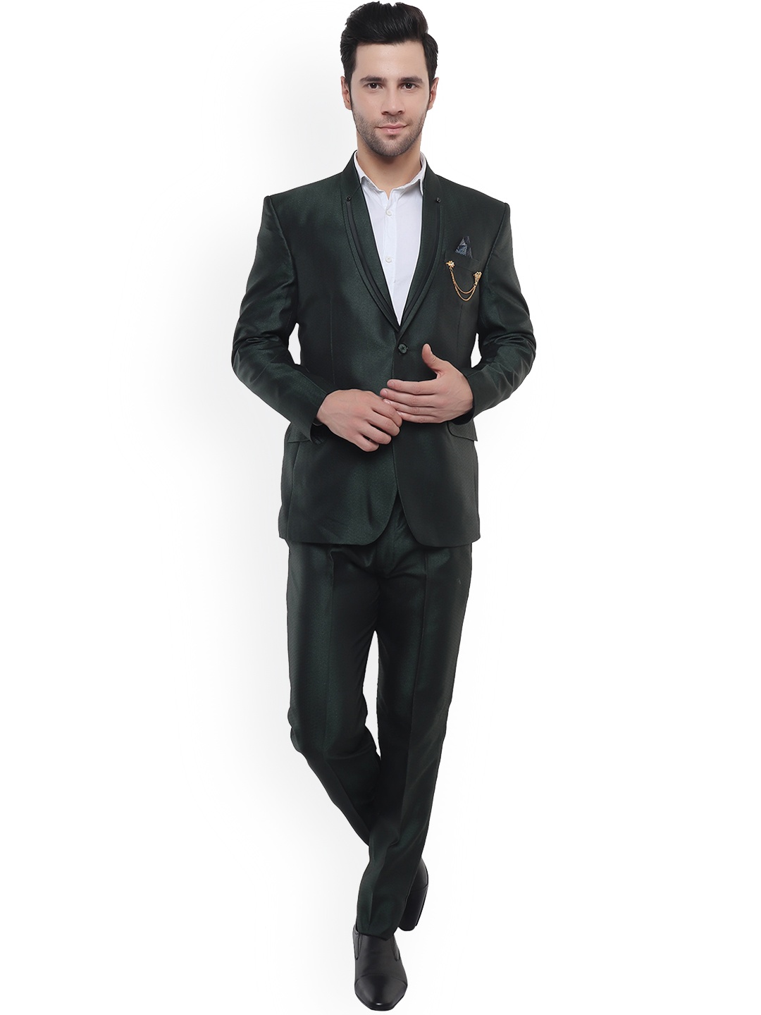 

DKGF FASHION Men Green Solid Single Breasted 2 Piece Suit