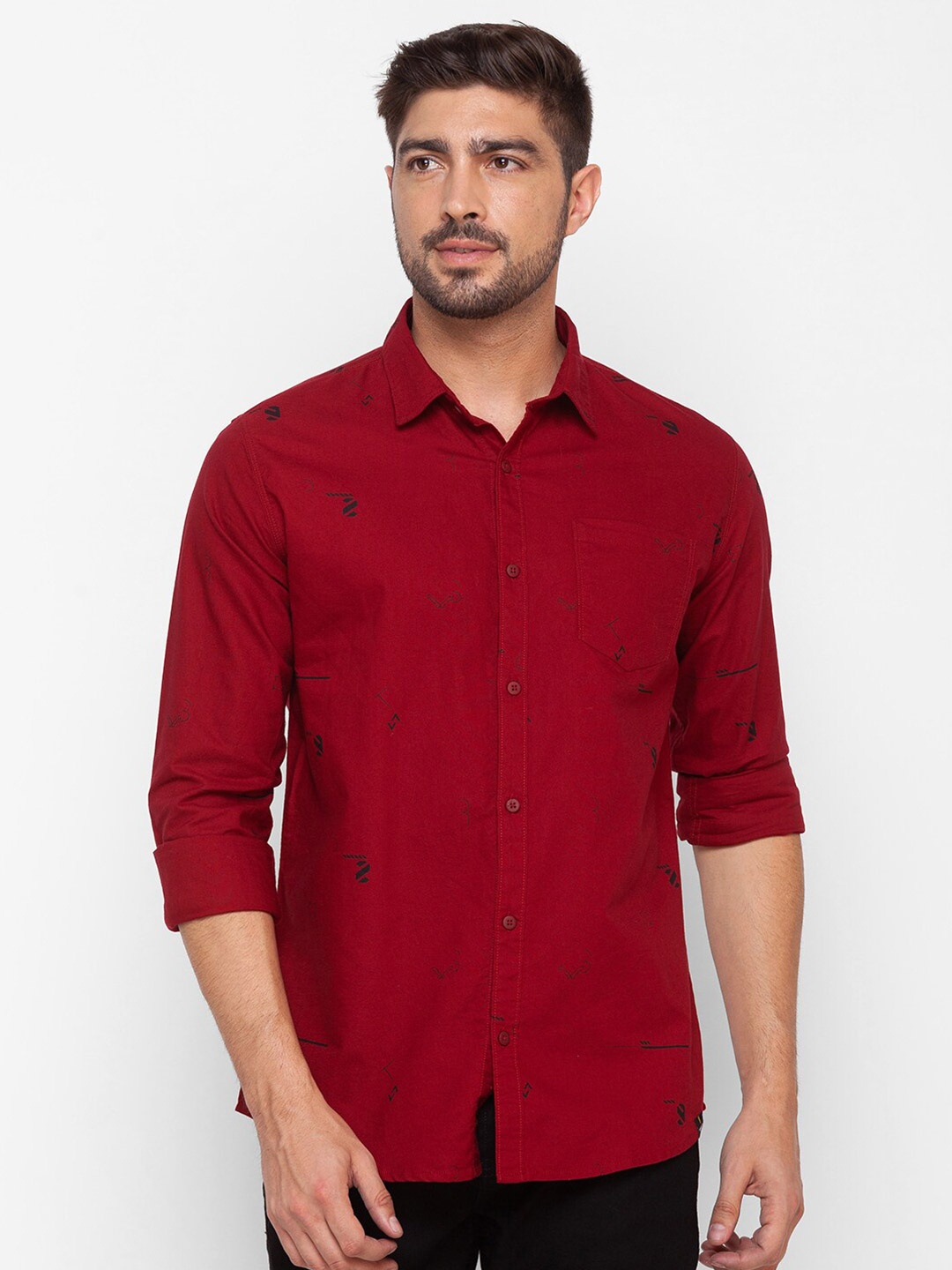 

SPYKAR Men Red Printed Casual Shirt