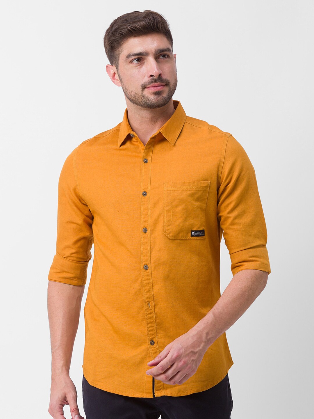 

SPYKAR Men Yellow Slim Fit Casual Shirt