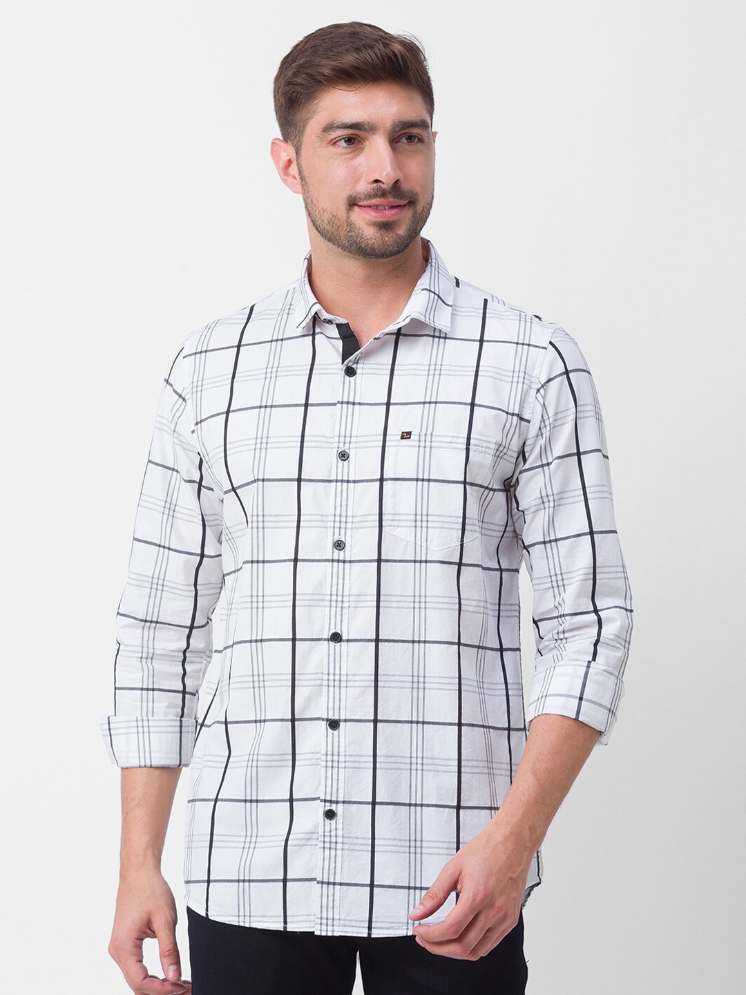 

SPYKAR Men White Windowpane Checks Checked Casual Shirt