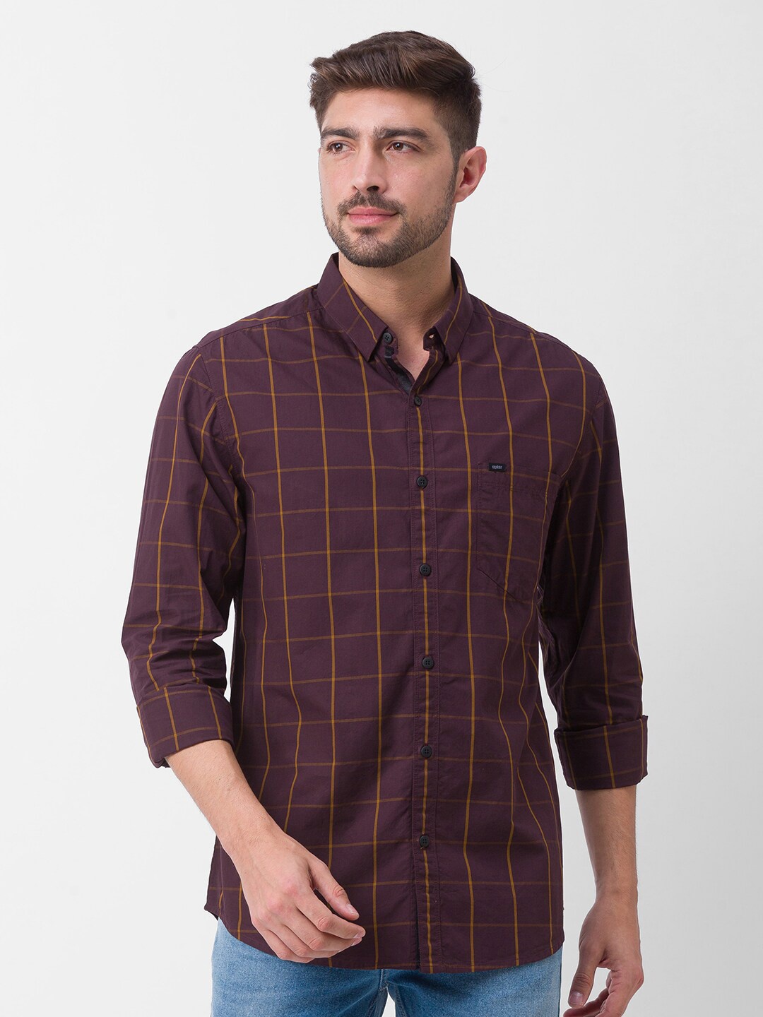 

SPYKAR Men Red Slim Fit Checked Casual Shirt