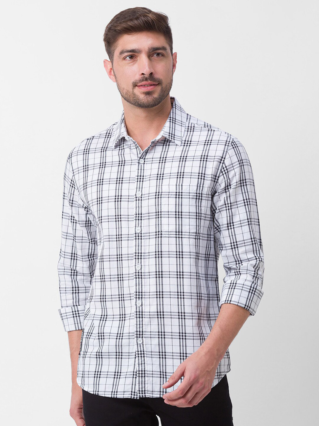 

SPYKAR Men White Slim Fit Tartan Checks Checked Casual Shirt