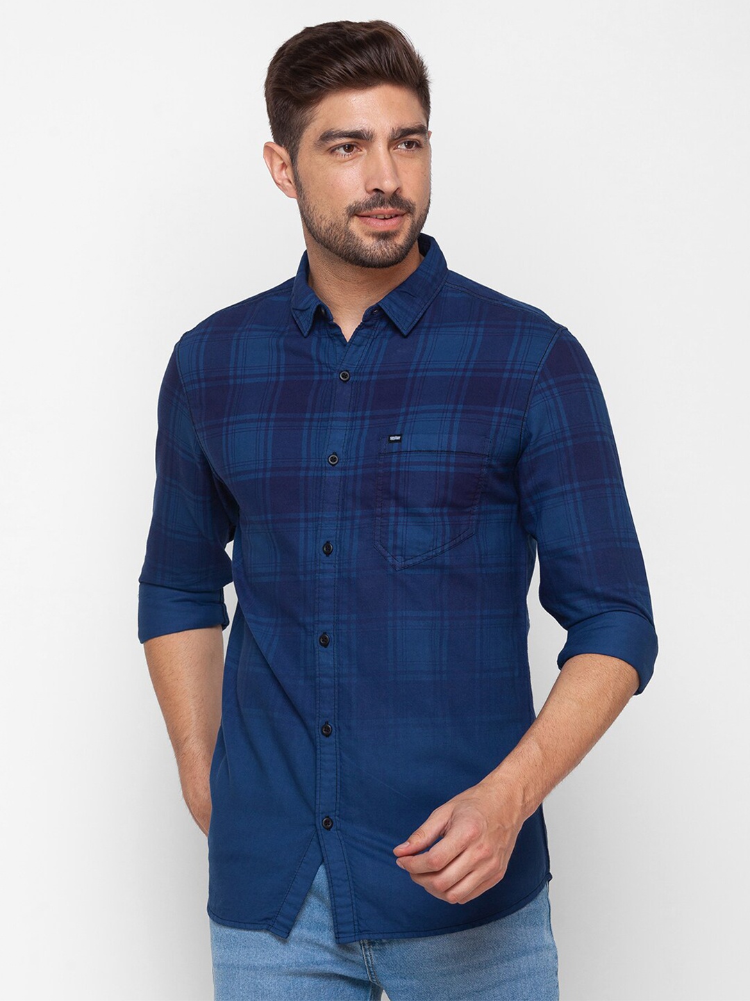 

SPYKAR Men Blue Slim Fit Checked Casual Shirt