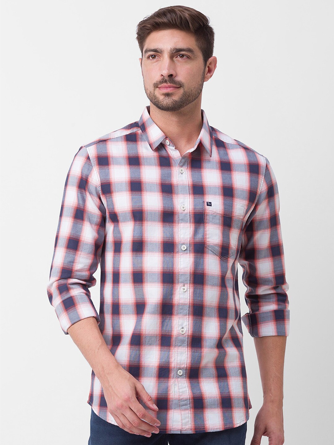 

SPYKAR Men Orange Slim Fit Checked Casual Shirt