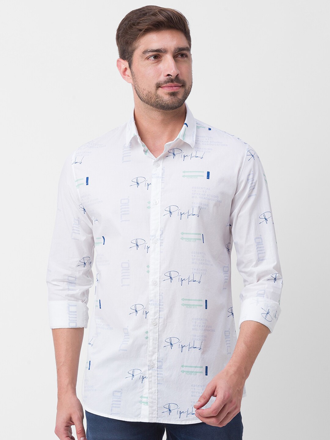 

SPYKAR Men White Printed Casual Shirt
