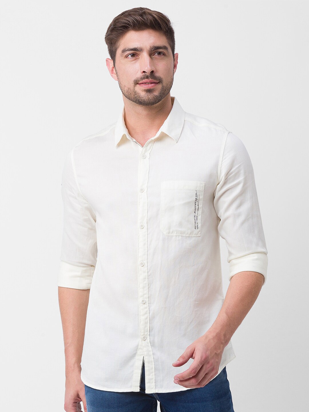 

SPYKAR Men White Slim Fit Casual Shirt