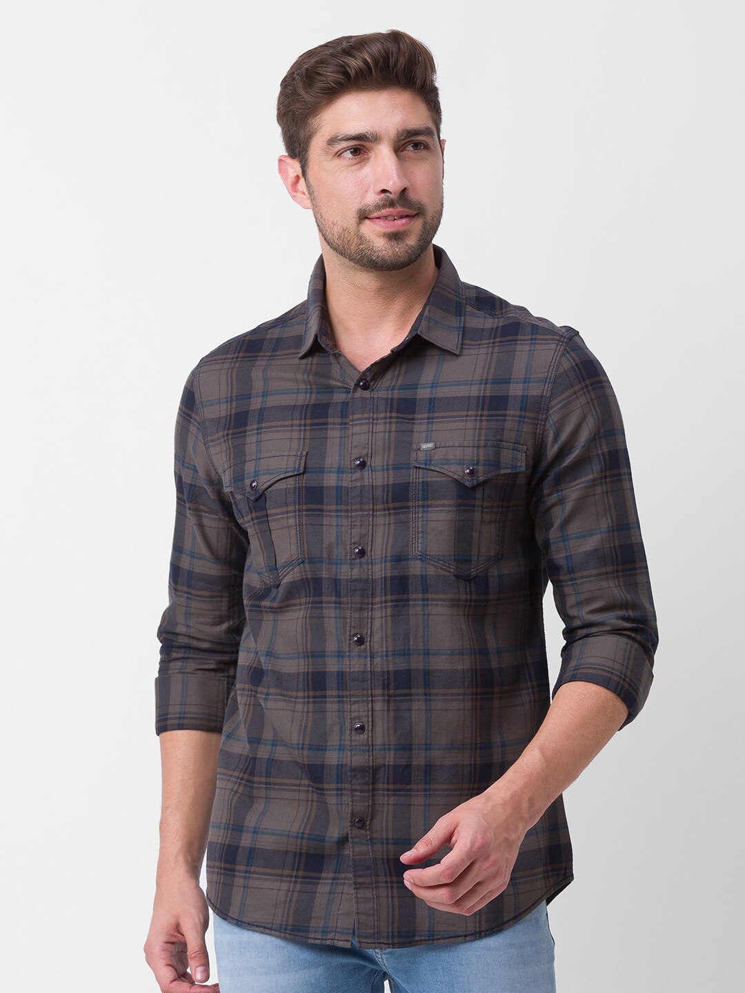 

SPYKAR Men Brown Slim Fit Tartan Checks Checked Casual Shirt