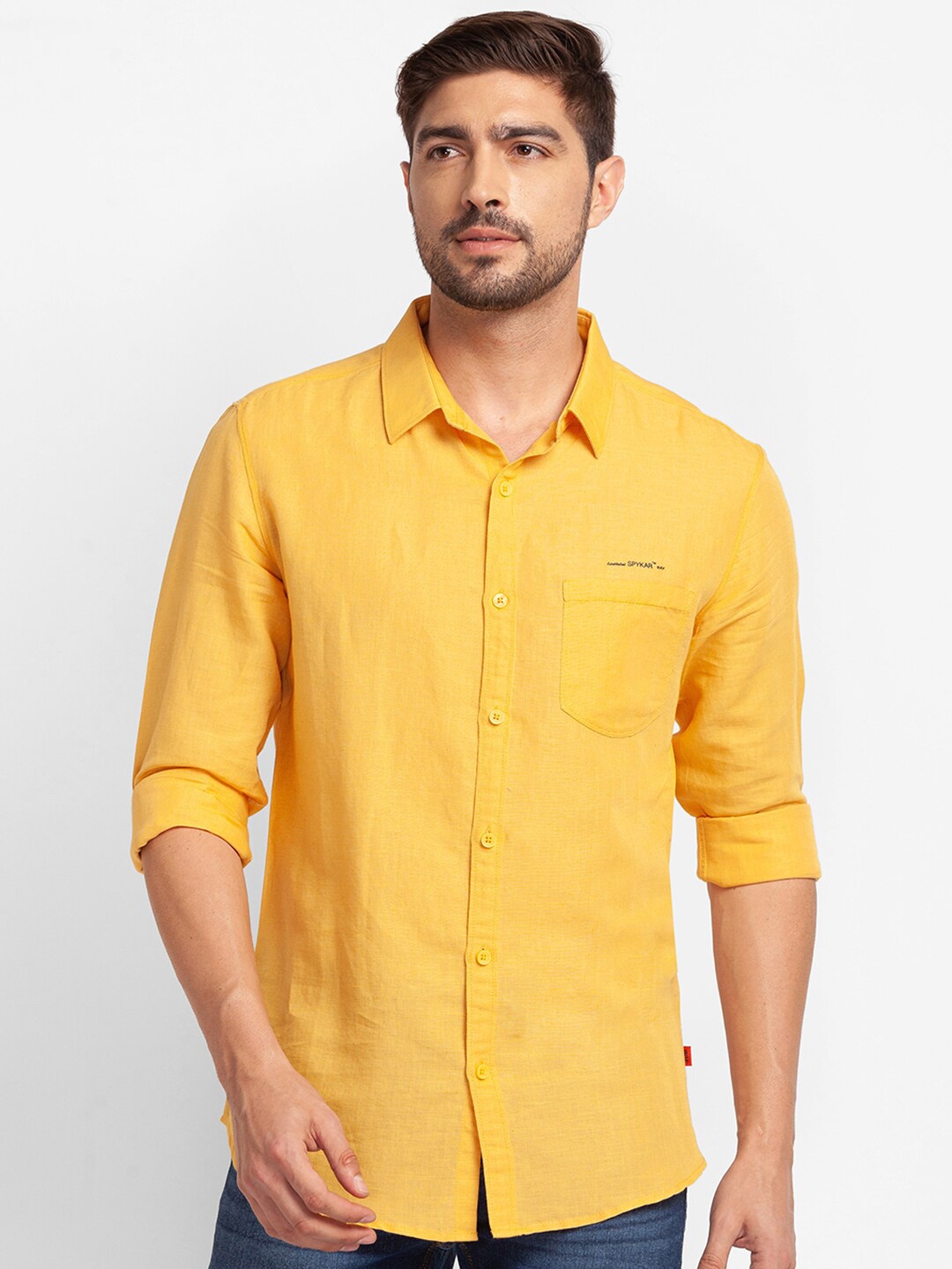 

SPYKAR Men Yellow Slim Fit Casual Shirt