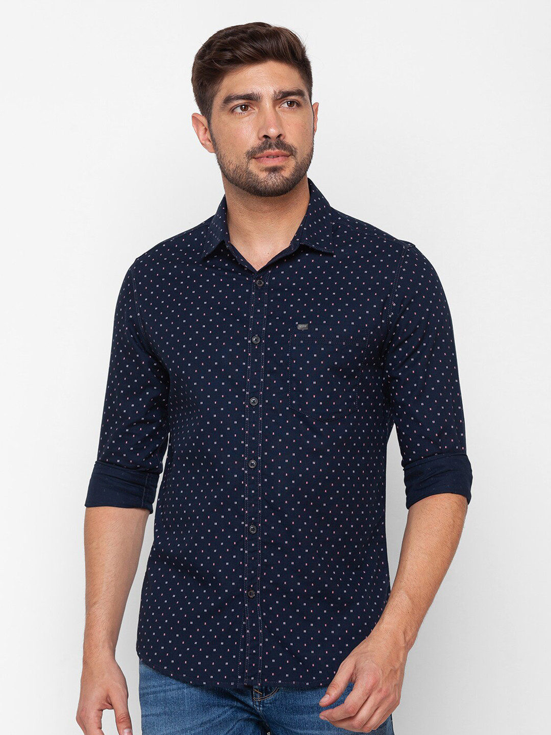 

SPYKAR Men Blue Slim Fit Printed Casual Shirt