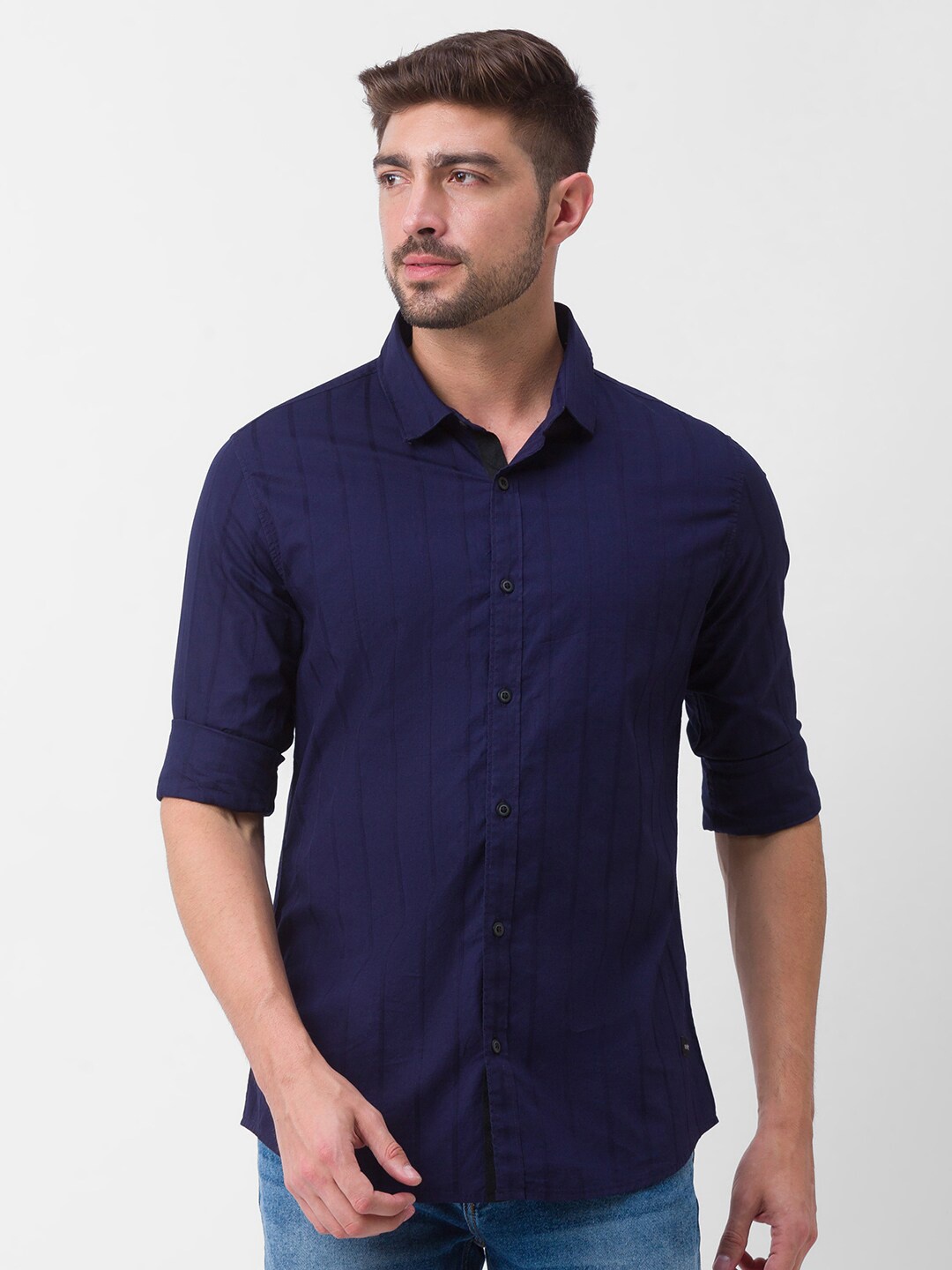 

SPYKAR Men Blue Striped Casual Shirt