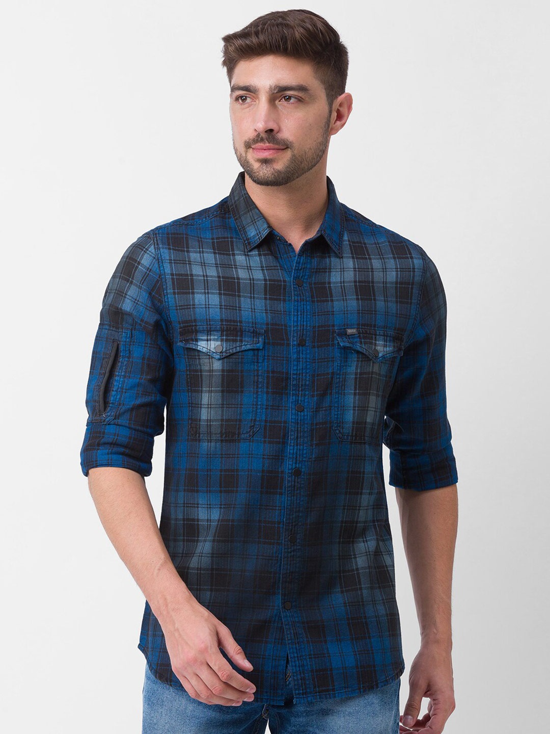 

SPYKAR Men Blue Slim Fit Checked Casual Shirt