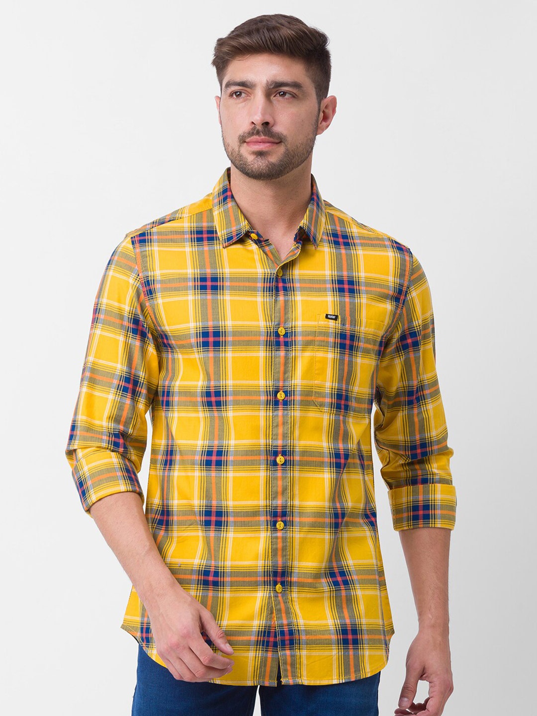 

SPYKAR Men Yellow Slim Fit Checked Casual Shirt