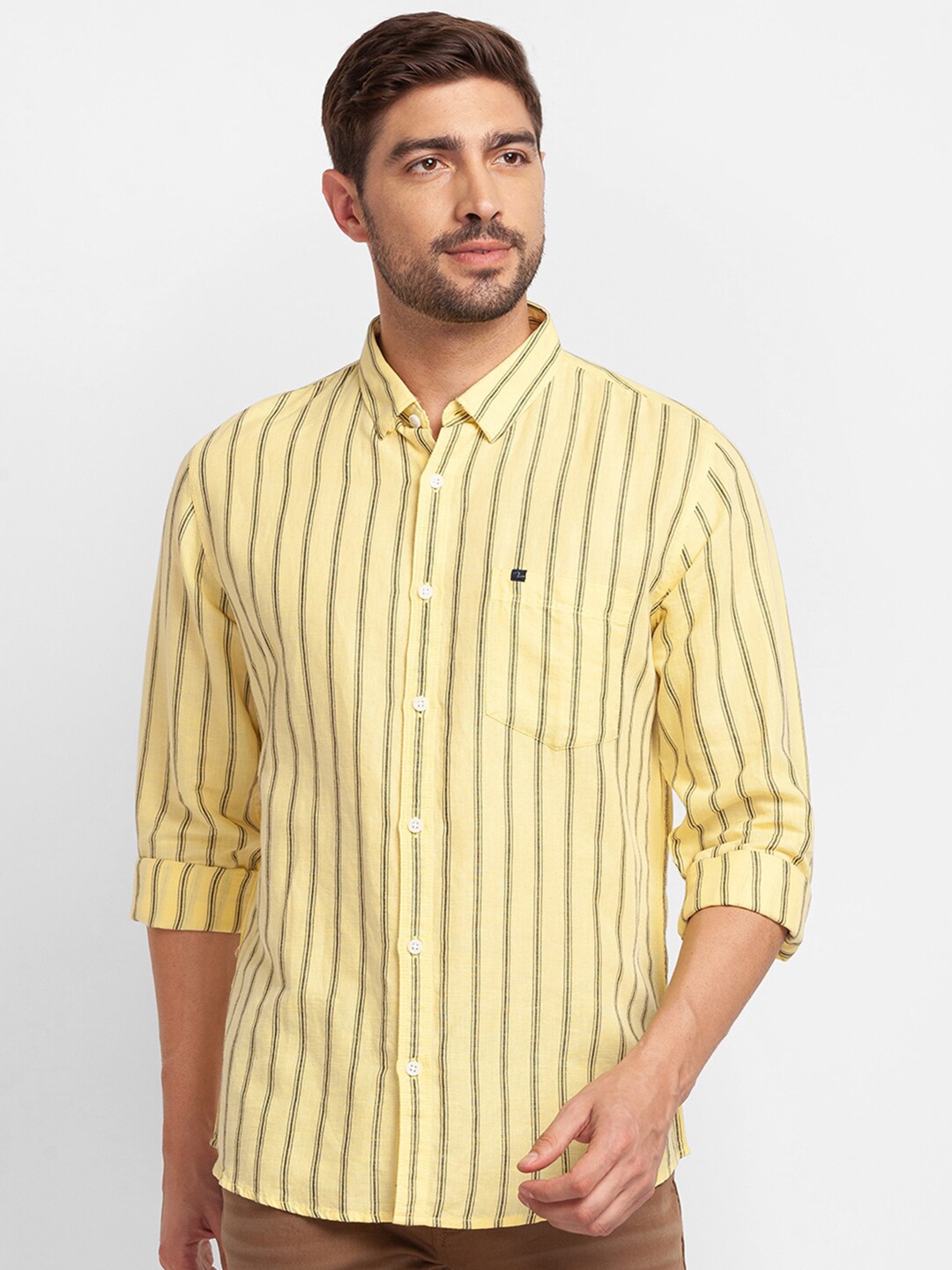 

SPYKAR Men Yellow Striped Casual Shirt