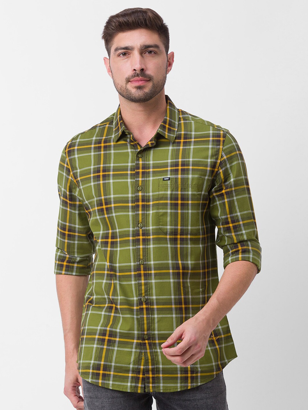 

SPYKAR Men Green Slim Fit Tartan Checks Checked Casual Shirt