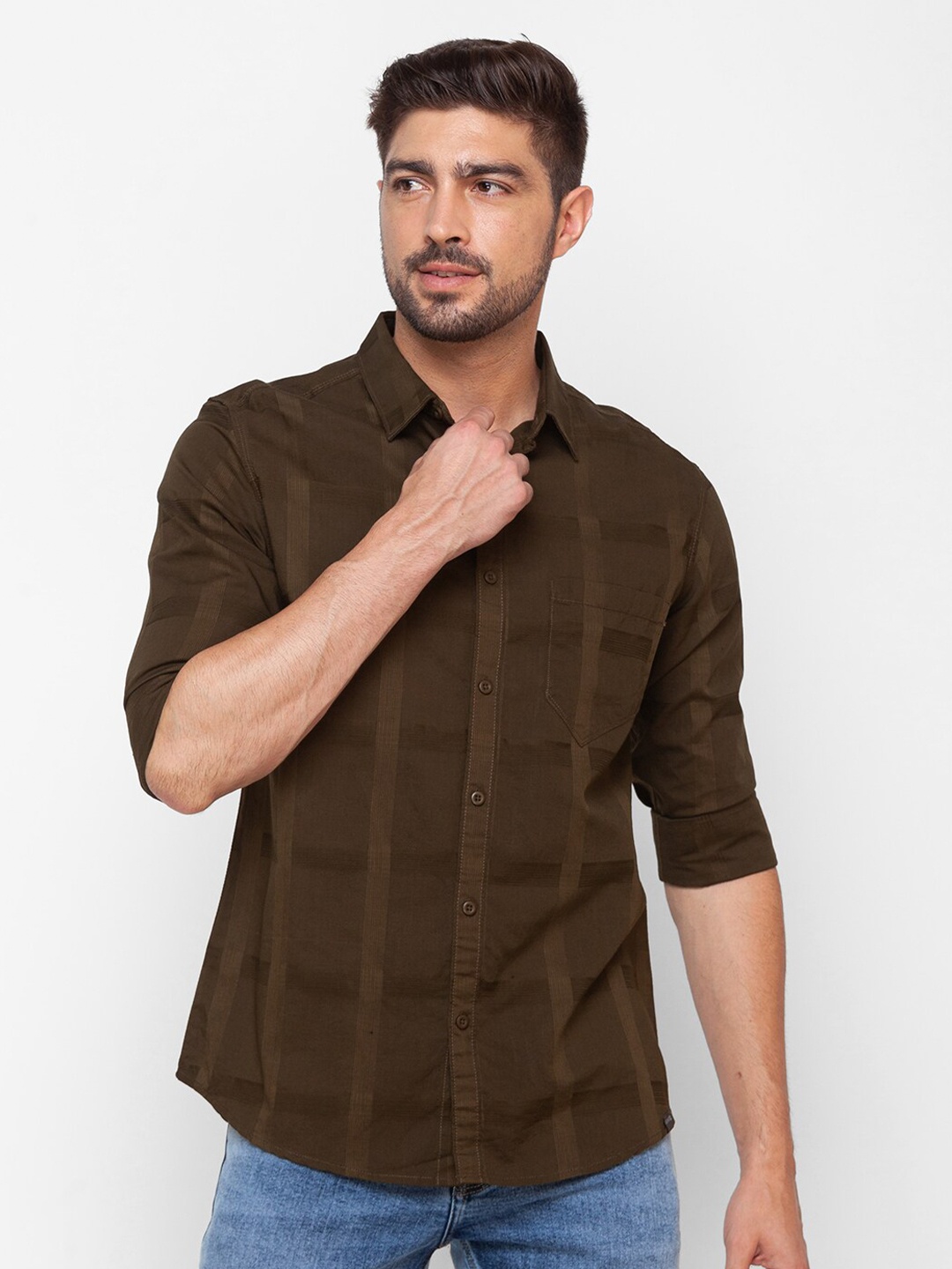 

SPYKAR Men Green Slim Fit Checked Casual Shirt