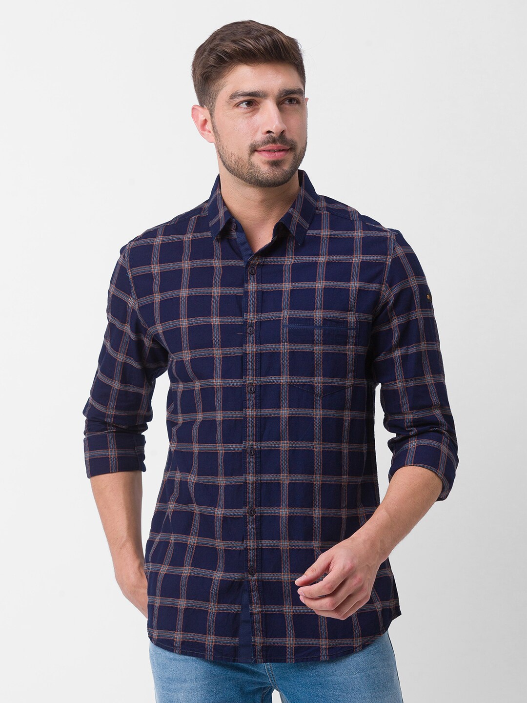 

SPYKAR Men Blue Slim Fit Checked Casual Shirt