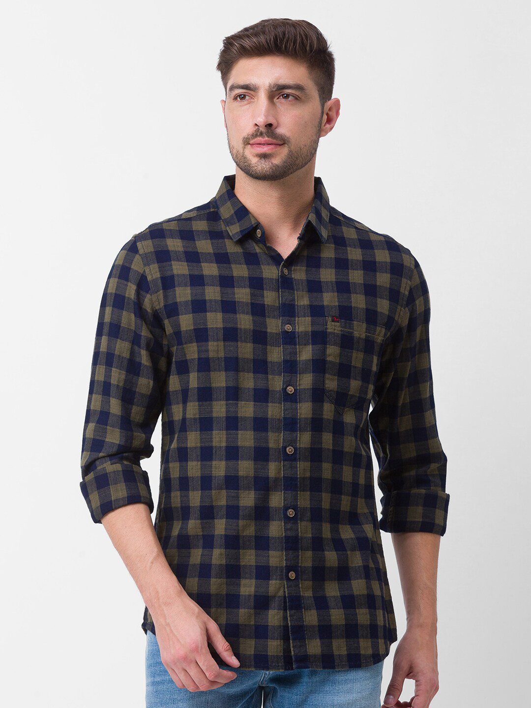 

SPYKAR Men Green Slim Fit Buffalo Checks Checked Casual Shirt