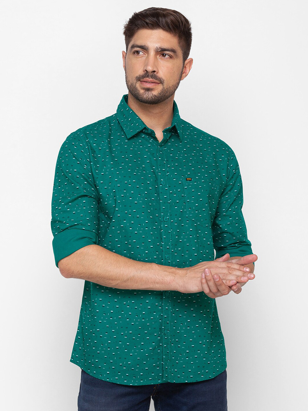 

SPYKAR Men Green Printed Casual Shirt