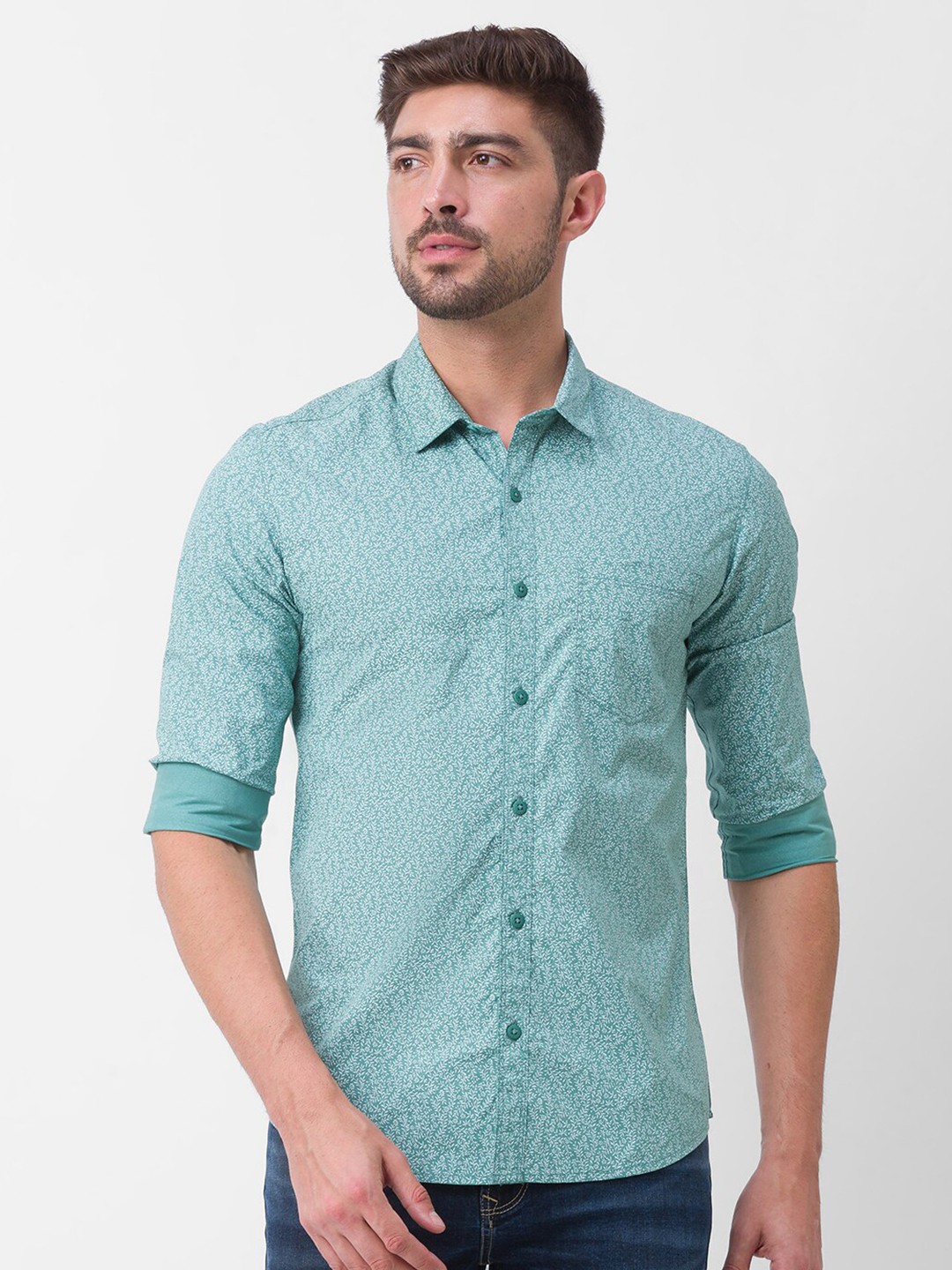 

SPYKAR Men Green Slim Fit Floral Printed Casual Shirt