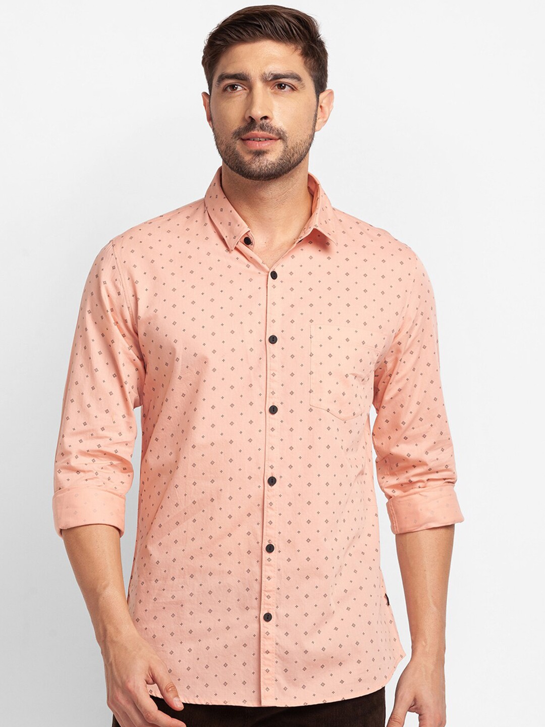 

SPYKAR Men Pink Printed Casual Shirt