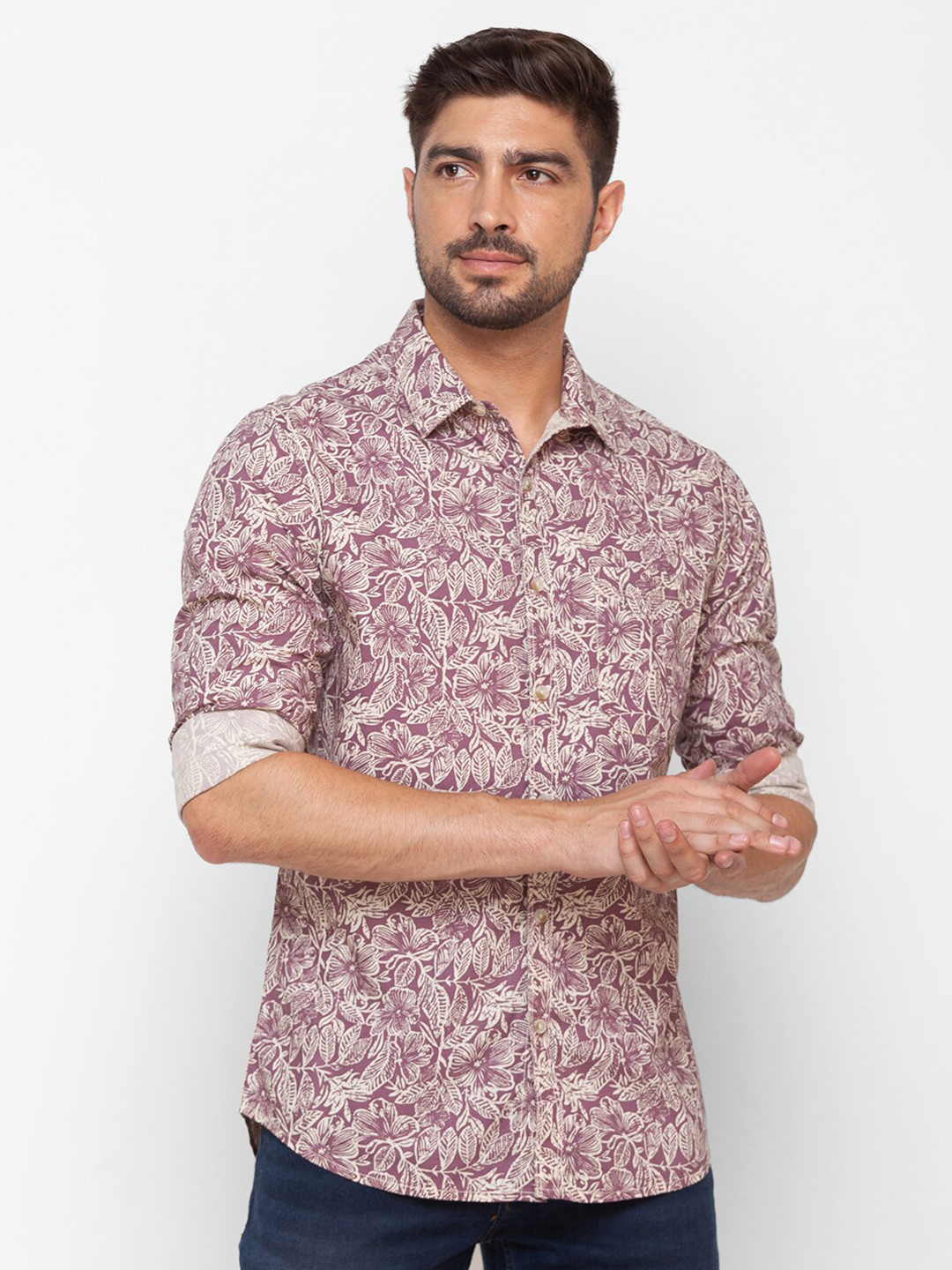

SPYKAR Men Pink Slim Fit Floral Printed Casual Shirt