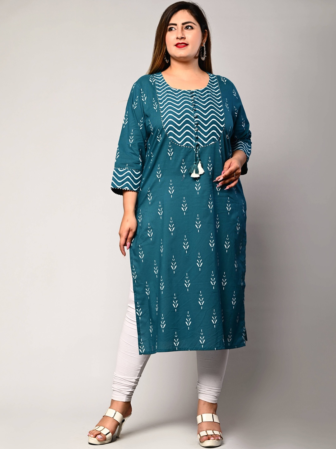 

Swasti Women Blue & atlantic deep Ethnic Motifs Printed Chikankari Floral Kurta