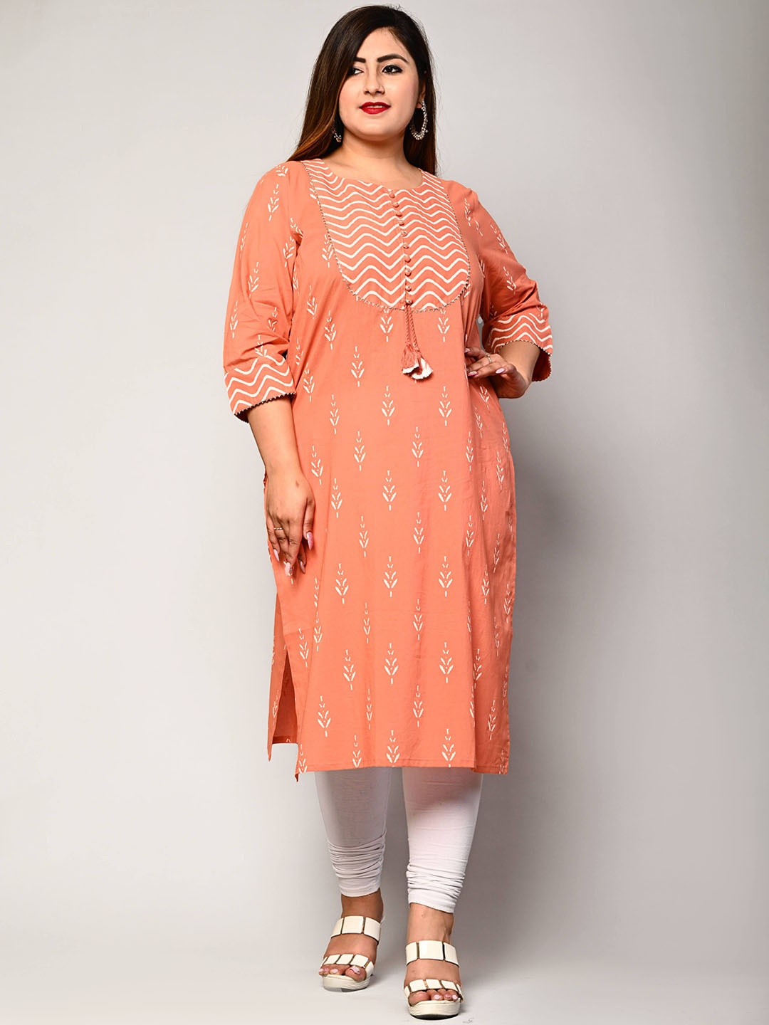 

Swasti Women Peach-Coloured Ethnic Motifs Embellished Floral Kurta