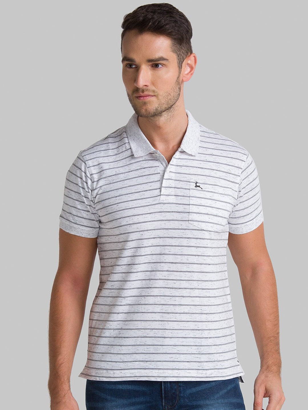 

Parx Men White Striped Polo Collar T-shirt