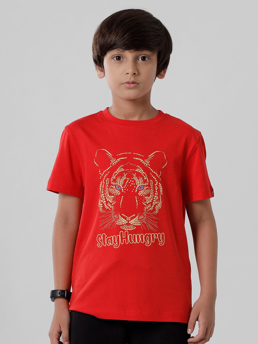 

PIPIN Boys Red Typography Printed Applique T-shirt
