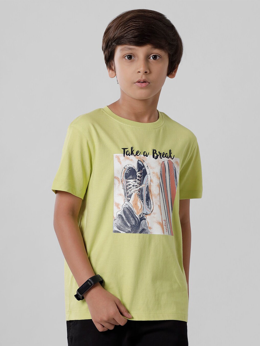 

PIPIN Boys Green Printed Raw Edge T-shirt
