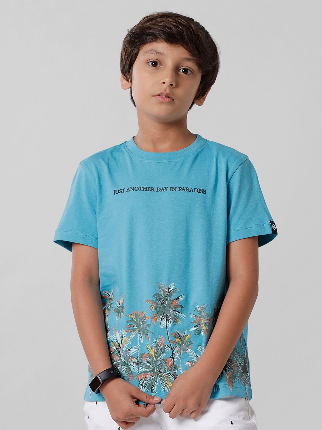 

PIPIN Boys Blue Floral Printed Tropical T-shirt