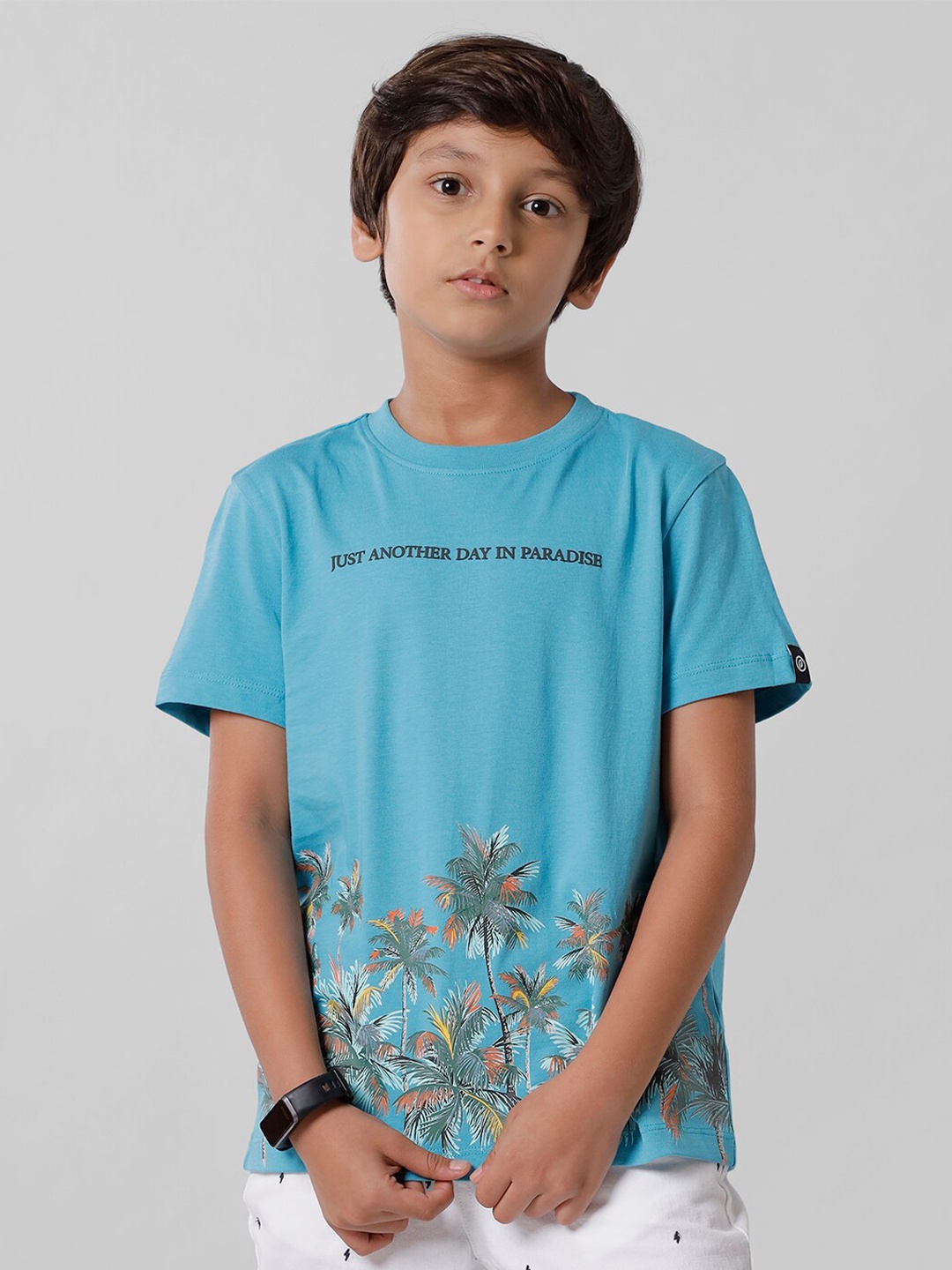 

PIPIN Boys Blue Floral Printed Tropical T-shirt