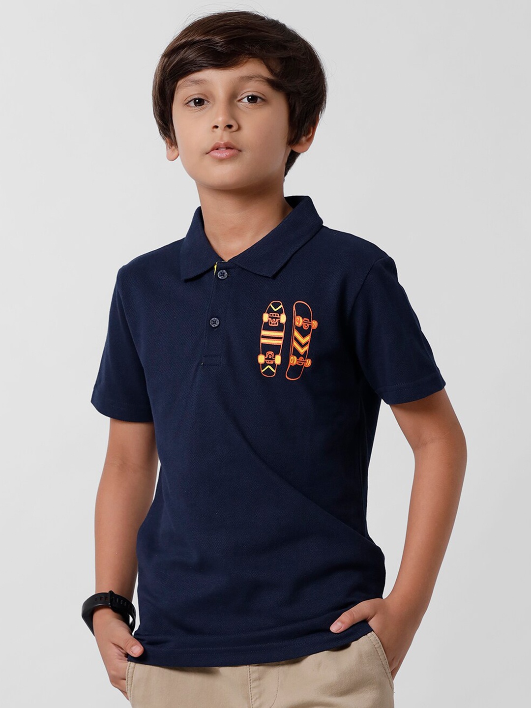 

PIPIN Boys Navy Blue Polo Collar Applique T-shirt