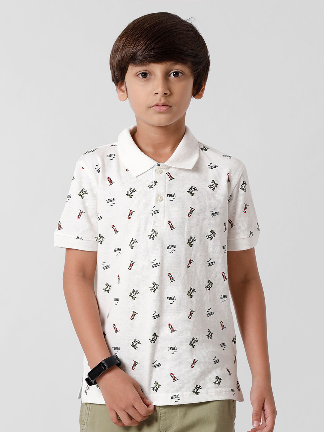 

PIPIN Boys Off White Printed Polo Collar T-shirt