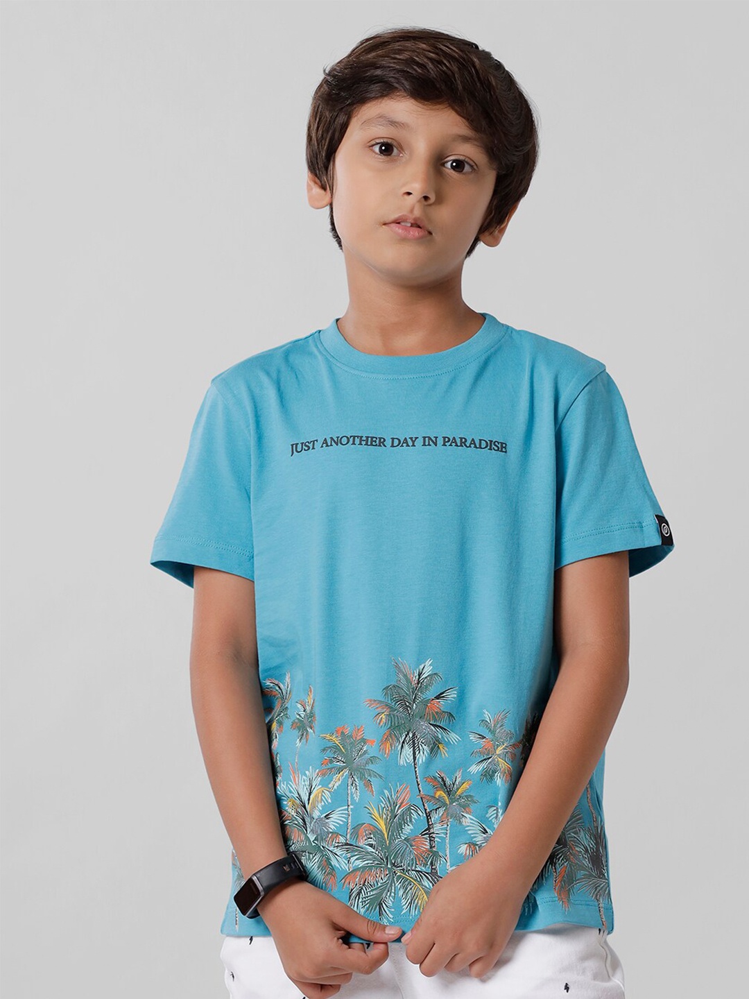 

PIPIN Boys Blue Floral Printed Tropical T-shirt