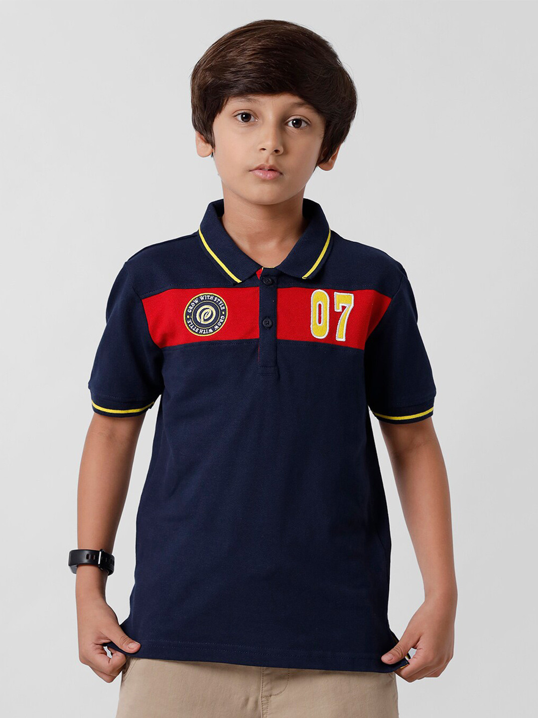 

PIPIN Boys Navy Blue Polo Collar Applique T-shirt
