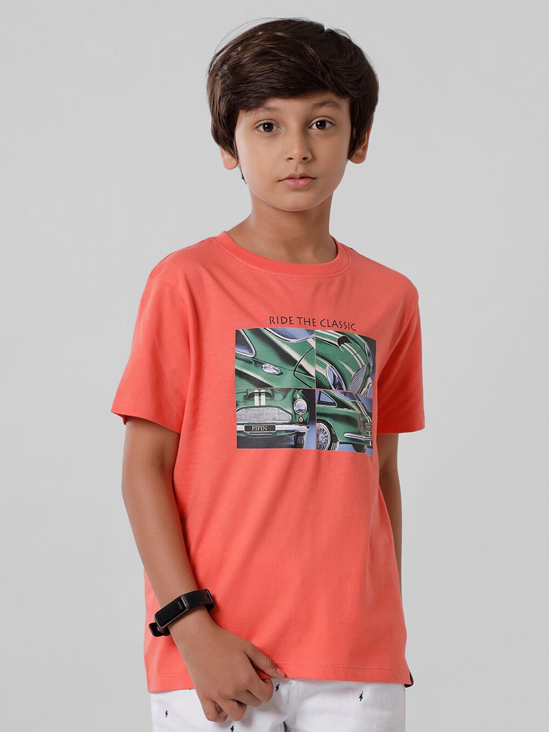 

PIPIN Boys Peach-Coloured Printed T-shirt