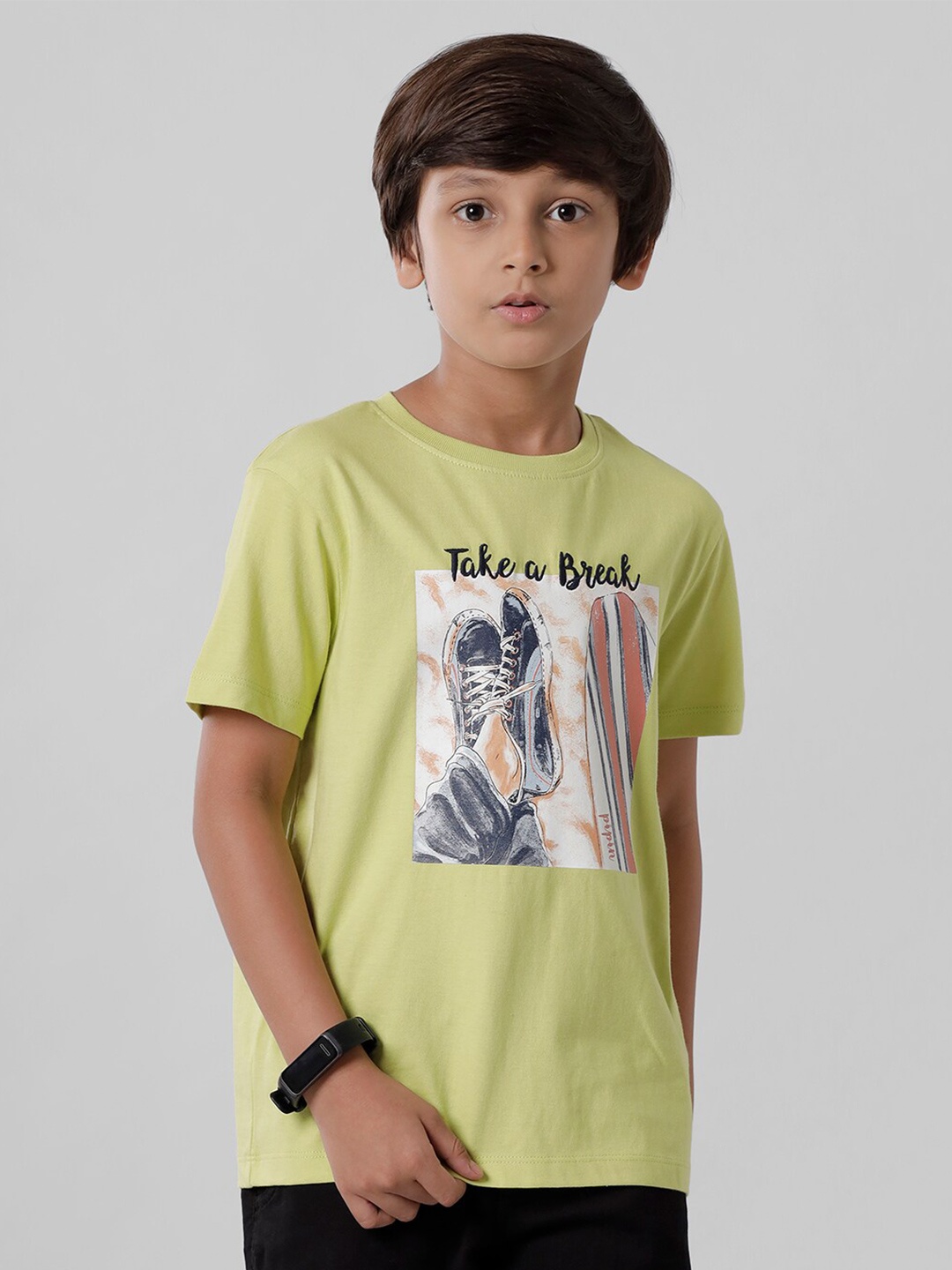 

PIPIN Boys Green Printed Raw Edge T-shirt